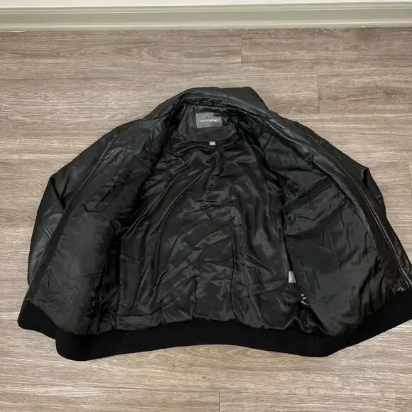 Croft and Barrow Genuine Black Leather Collared Full-Zip Bomber Jacket (Sz L)